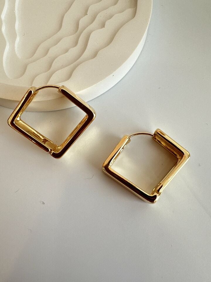Vip Kare Kalın Gold Halka Küpe