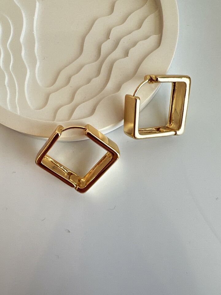 Vip Kare Kalın Gold Halka Küpe