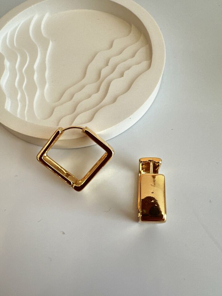 Vip Kare Kalın Gold Halka Küpe