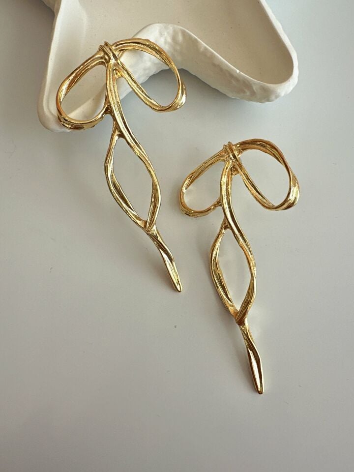 Çelik Fiyonk Gold Küpe