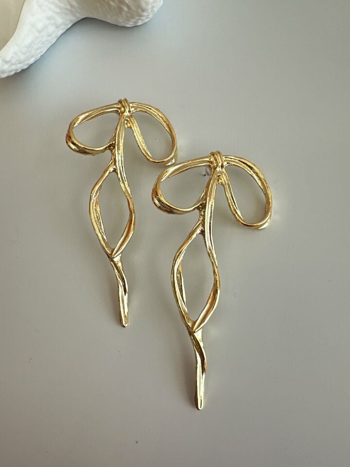 Çelik Fiyonk Gold Küpe
