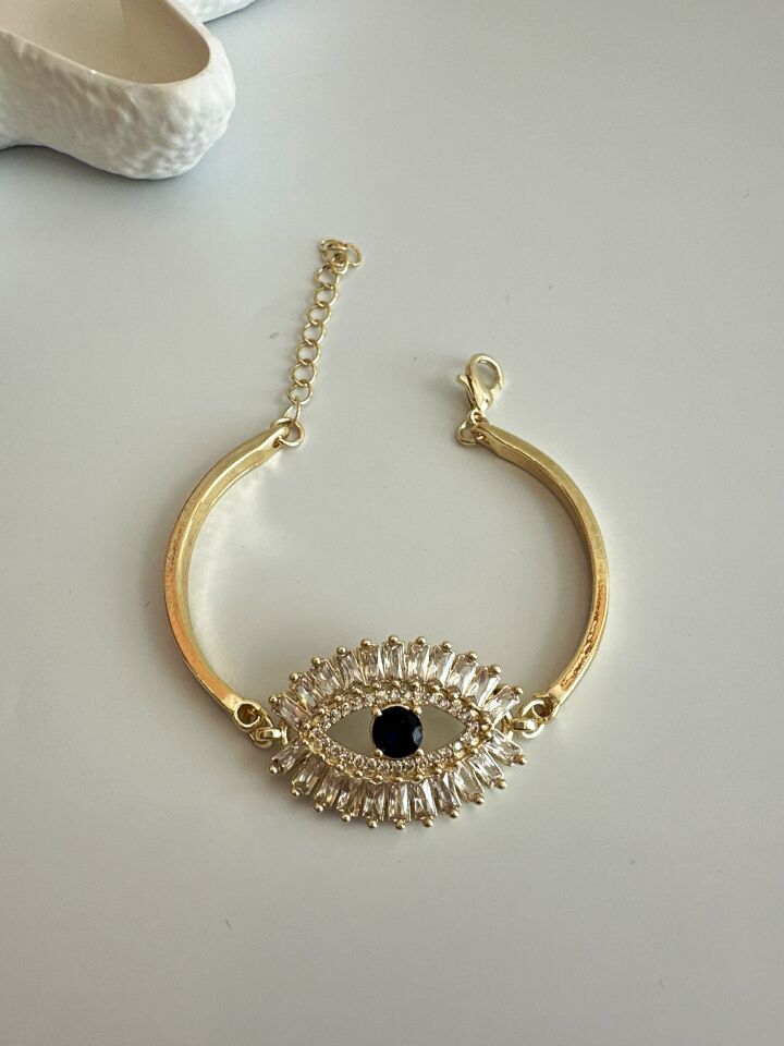 Vip Büyük Göz Figürlü Gold Bileklik