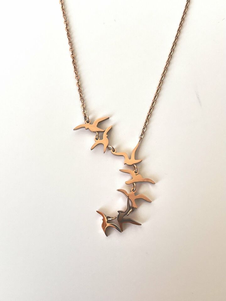 Rosegold Kuş Desenli Çelik Kolye