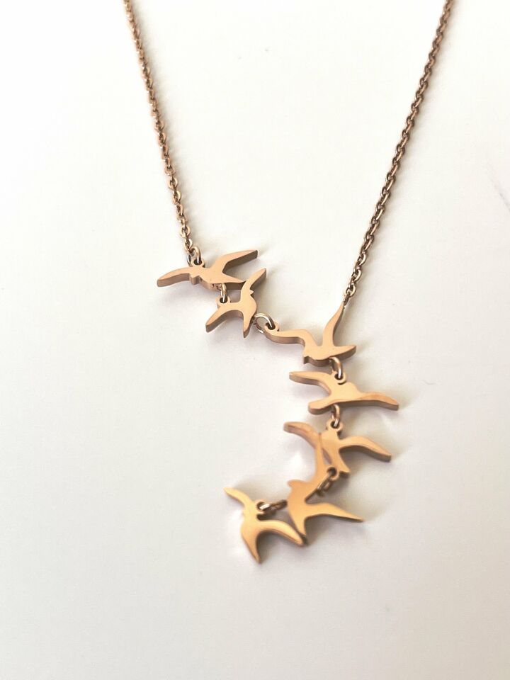 Rosegold Kuş Desenli Çelik Kolye