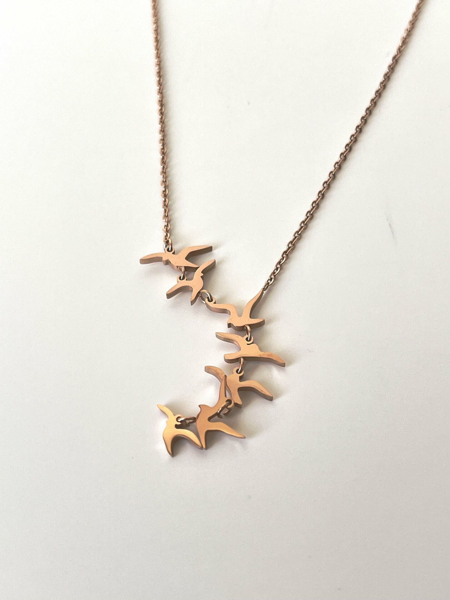 Rosegold Kuş Desenli Çelik Kolye