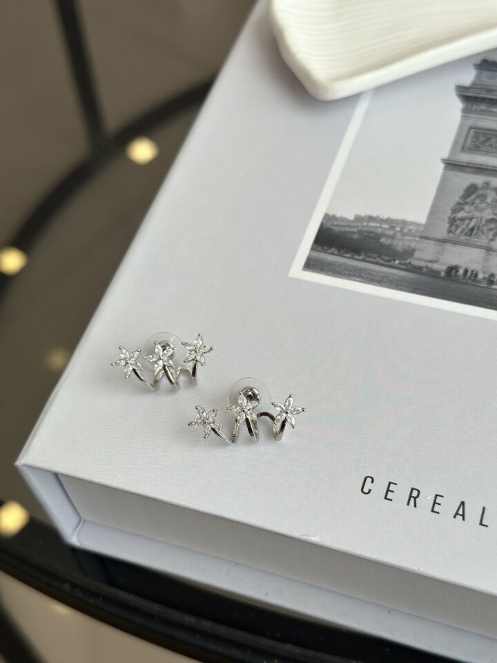 Gümüş Renk Zirkon Taşlı Çiçek Model Kadın Küpe