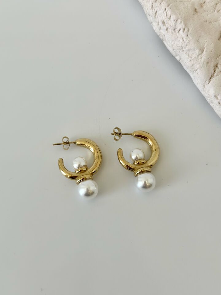 Çelilk Halka İçten Geçme İnci Küpe