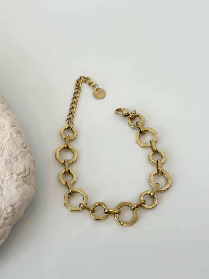 Çelik Gold Renk Geometrik Zincir Bileklik
