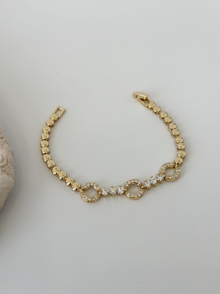 Gold Renk Zirkon Taşlı Halka Figürlü Topçuk Model Bileklik