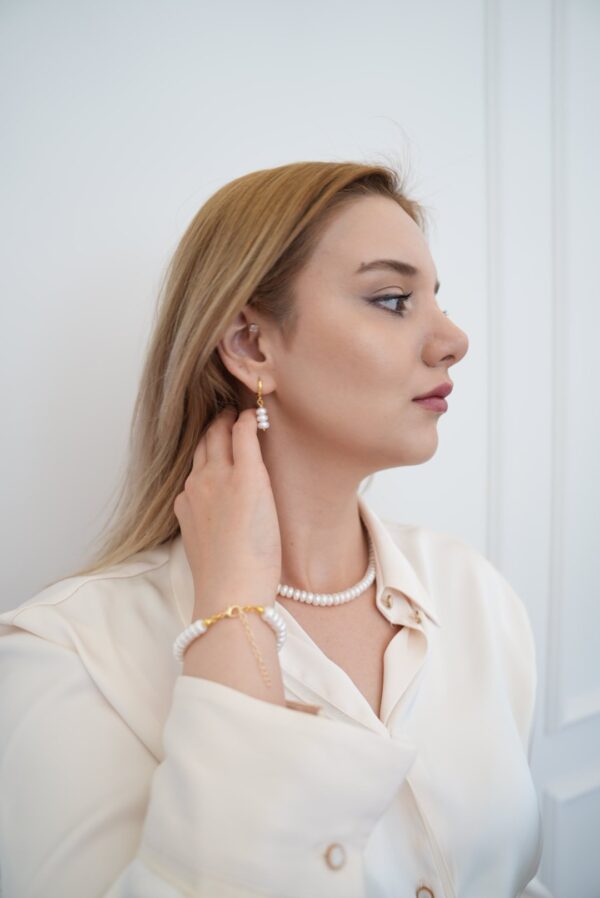 Diana Model Gerçek İnci Kolye Bileklik ve Küpe Set