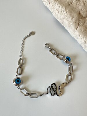 049e3117e8bd38be89676388338b3367.jpg Yılan ve Nazar Boncuğu Ddetaylı Gümüş Renkli Çelik Bileklik