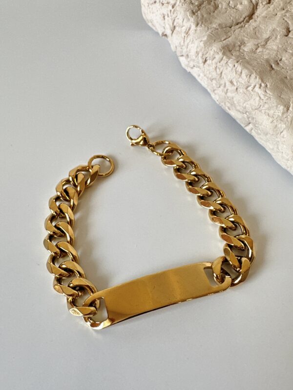 Plaka Detaylı Çelik Kalın Zincir Gold Bileklik