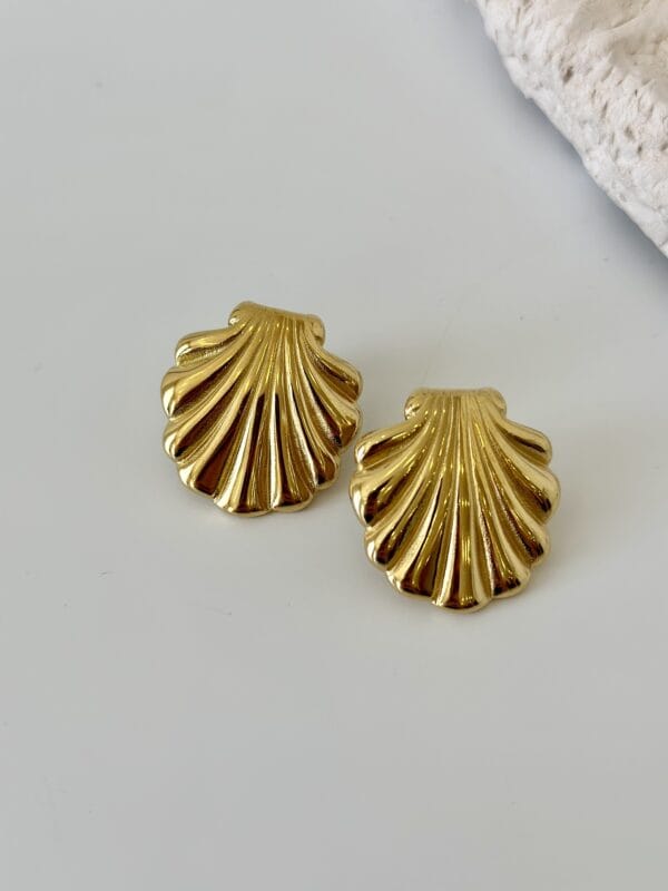 Çelik Midye Deniz Kabuğu Çizgili Küpe