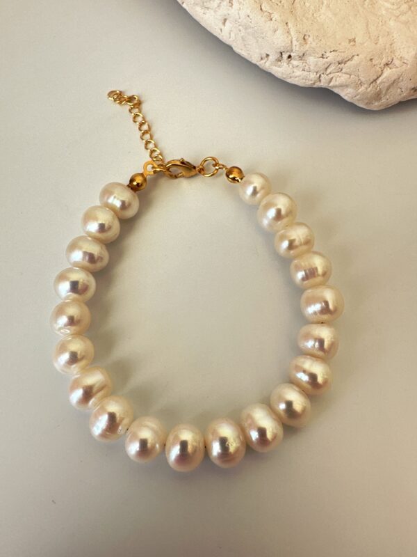 Vip Kalite Pirinç Üzeri Altın Kaplama A++ 7-8 mm Tatlı Su İncisi Bileklik