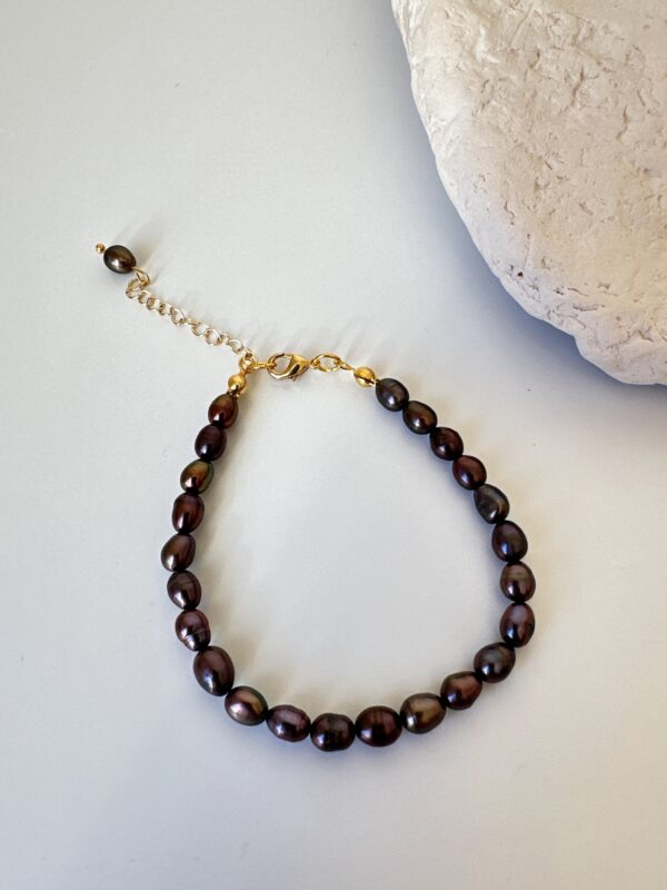 Pirinç Üzeri Altın Kaplama Siyah İnci Kolye ve Bileklik Set