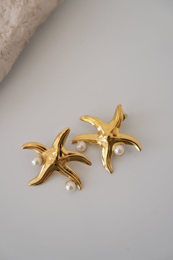 İnci Detaylı Deniz Yıldızı Model Çelik Küpe