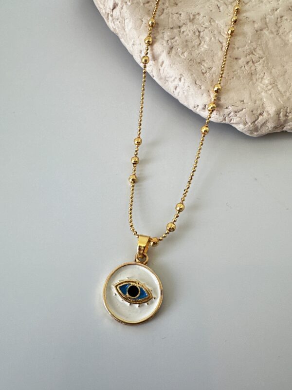 Çelik Dorika Zincir Beyaz Göz Kolye
