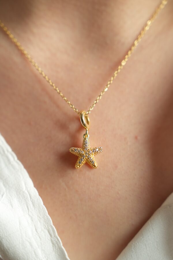 İnci Detaylı Yıldız Çelik Kolye