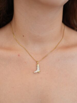 Çelik Zirkon Taşlı Çizme Model Gold Renk Kadın Kolye