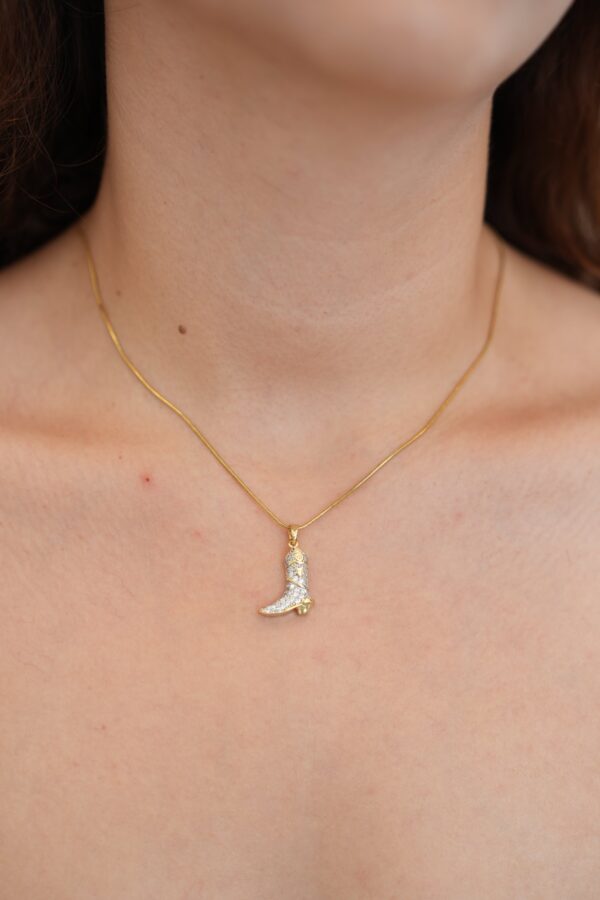 Çelik Zirkon Taşlı Çizme Model Gold Renk Kadın Kolye