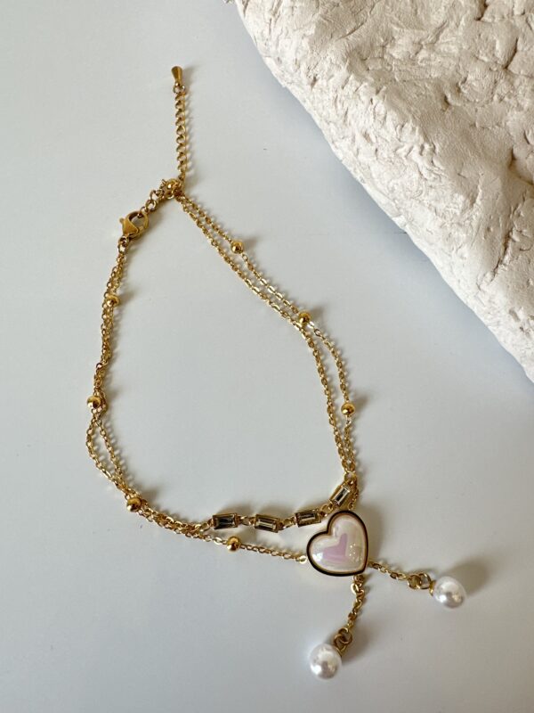 Çift Zincir Kalp Detaylı Sallantılı Çelik Halhal