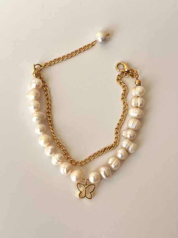 Kelebek Model Altın Kaplama Gerçek İnci Bileklik