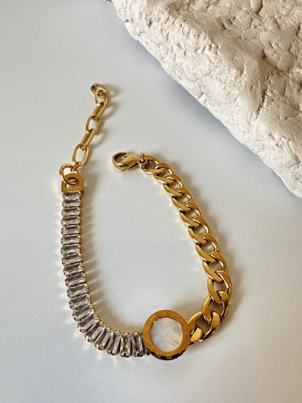 Su Yolu ve Zincir Birleşim Gold Çelik Bileklik