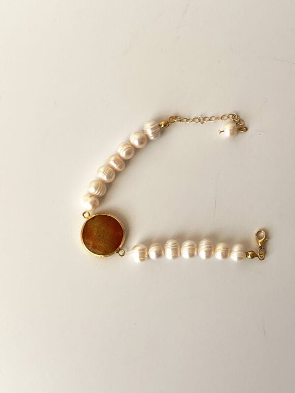 Sıvama Doğaltaş Altın Kaplama Gerçek İnci Bileklik