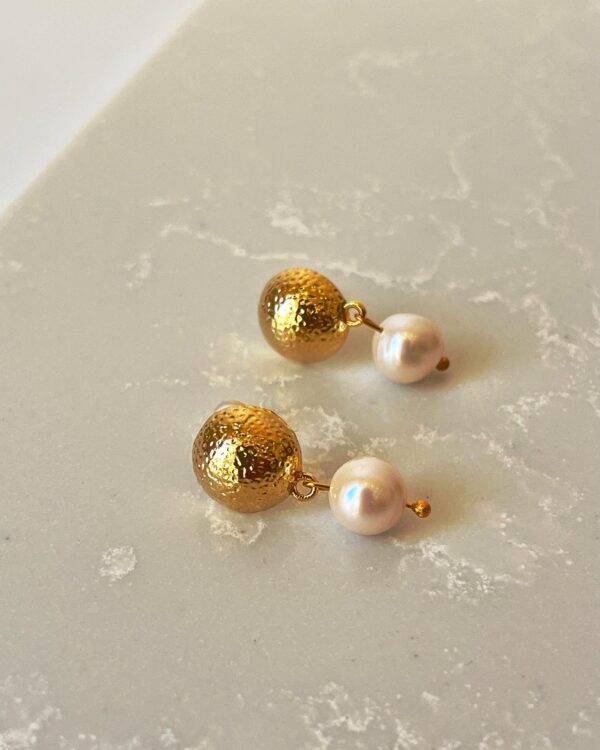 14k Altın Kaplama Gerçek Inci Halka Küpe (tasarım)