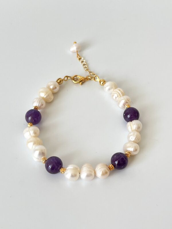 Amestist ve İnci Birleşim Bileklik