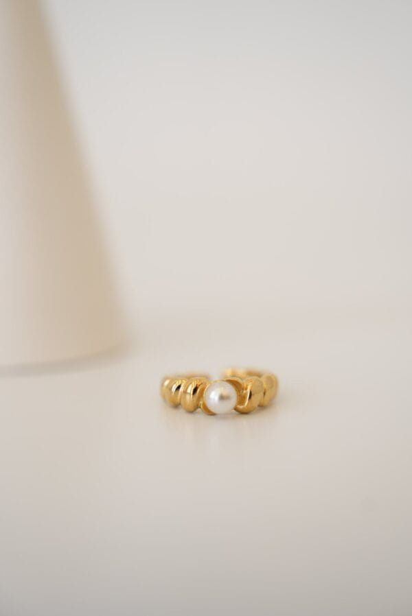 Çelik Ayarlamalı Burgu Bombe Ortası Tek İnci Yüzük