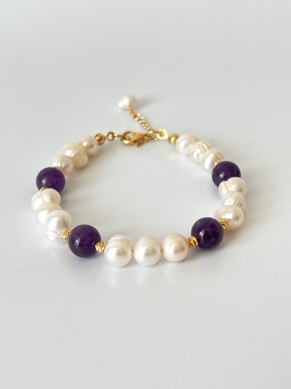 Amestist ve İnci Birleşim Bileklik