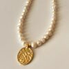 Madalyon Model Tasarım Altın Kaplama Gerçek İnci Kolye