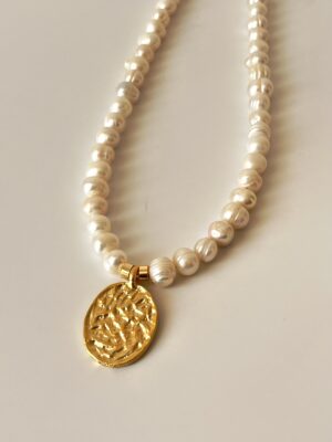 Madalyon Model Tasarım Altın Kaplama Gerçek İnci Kolye