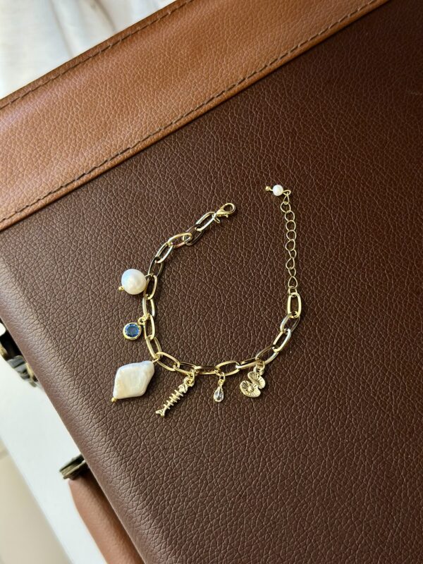 Gerçek İnci Detaylı Çelik Charm Bileklik