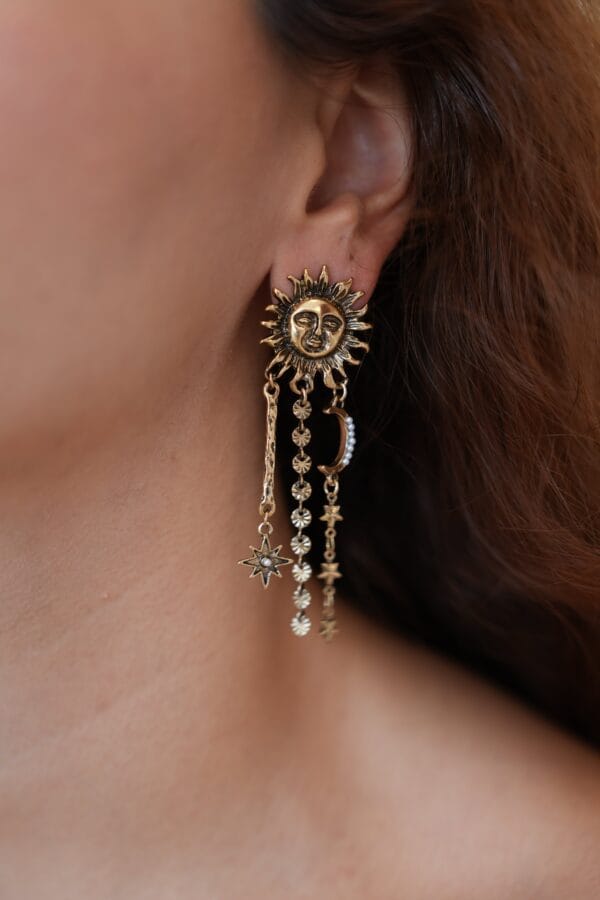 Ay ve Güneş Model Asimetrik Bohem Küpe