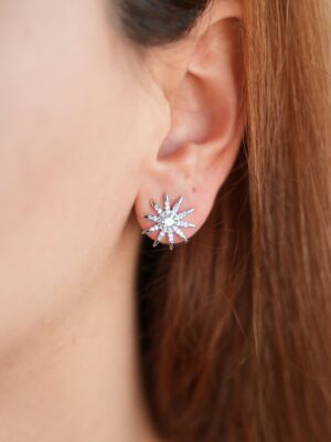 Pirinç Gümüş Renk Zirkon Taşlı Yıldız Model Kadın Küpe