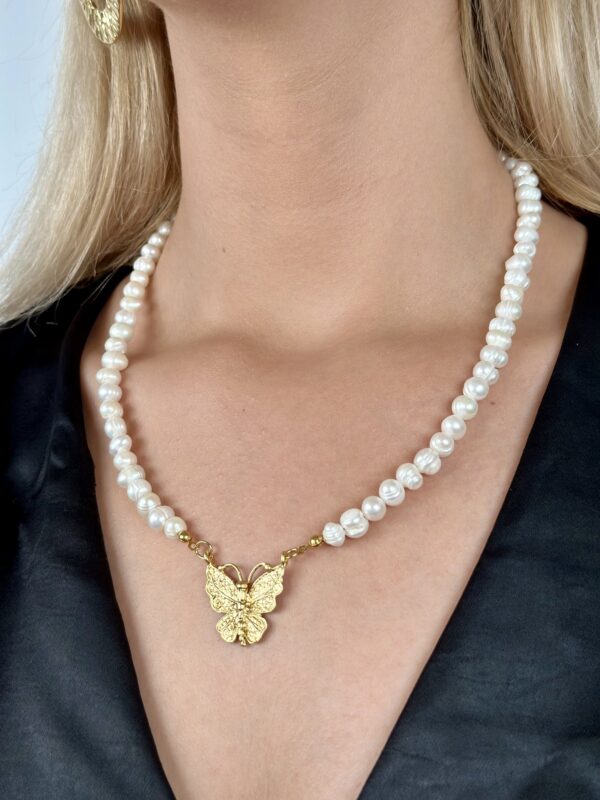 Kelebek Detaylı Gerçek İnci Kolye