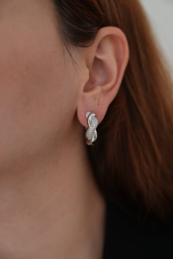 Zirkon Taş Detaylı Gümüş Renk Halka Küpe