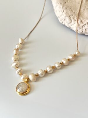 Pirinç Üzeri Altın Kaplama Gerçek İnci Kolye