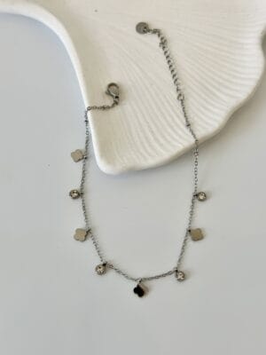 Çelik Yonca Desen Beyaz Taşlı Halhal