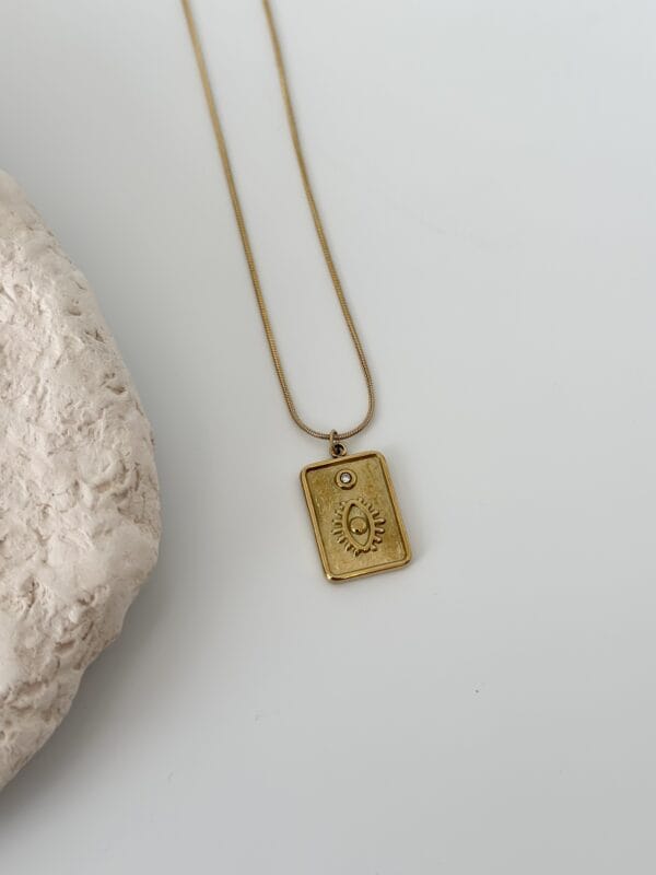 Çelik Zincir Gold Renk Zirkon Taşlı Göz Figür Tarot Kolye