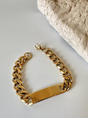 32160cda8921b494d98053b0e4a092cf-1.jpg Plaka Detaylı Çelik Kalın Zincir Gold Bileklik