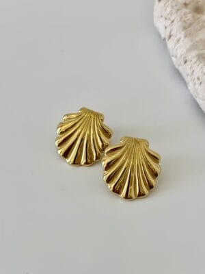 Çelik Midye Deniz Kabuğu Çizgili Küpe