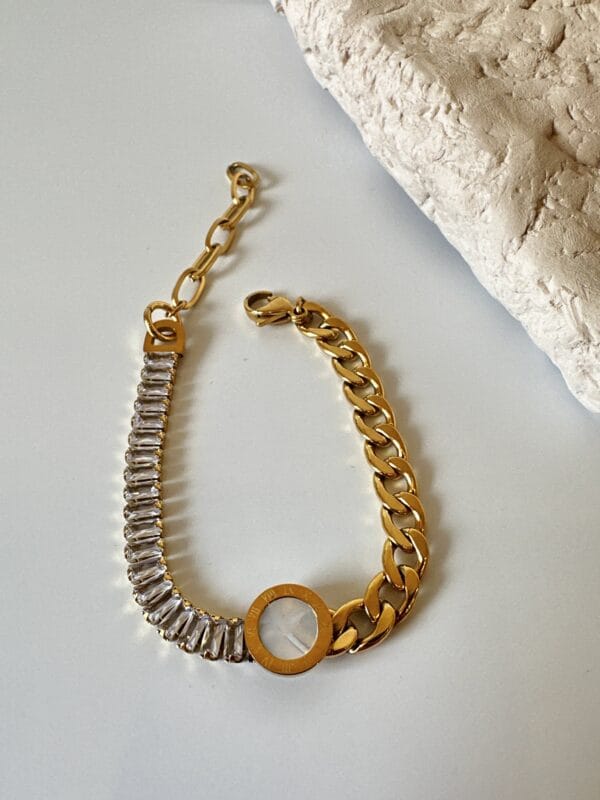 Su Yolu ve Zincir Birleşim Gold Çelik Bileklik