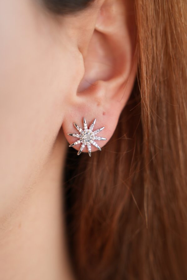 Pirinç Gümüş Renk Zirkon Taşlı Yıldız Model Kadın Küpe