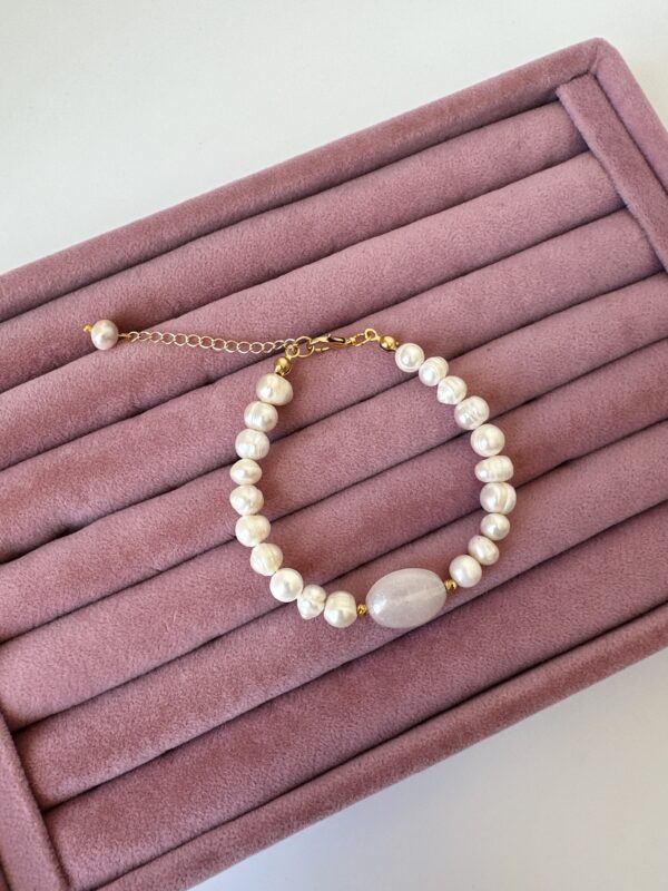 Sedef Detaylı Altın Kaplama Materyal Gerçek İnci Bileklik