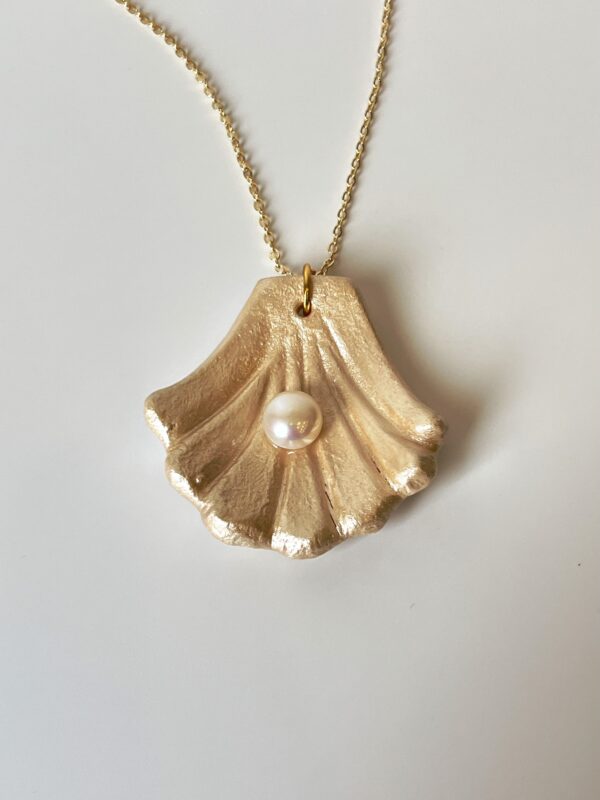 El Yapımı Seramik Tasarım İstiridye Konsept Geçek Tatlı Su İncili Kolye