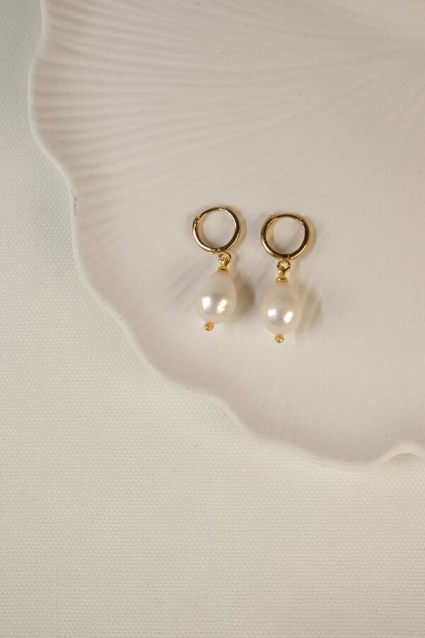 Gerçek İnci Detaylı 14K Altın Kaplama Küpe (Tasarım)