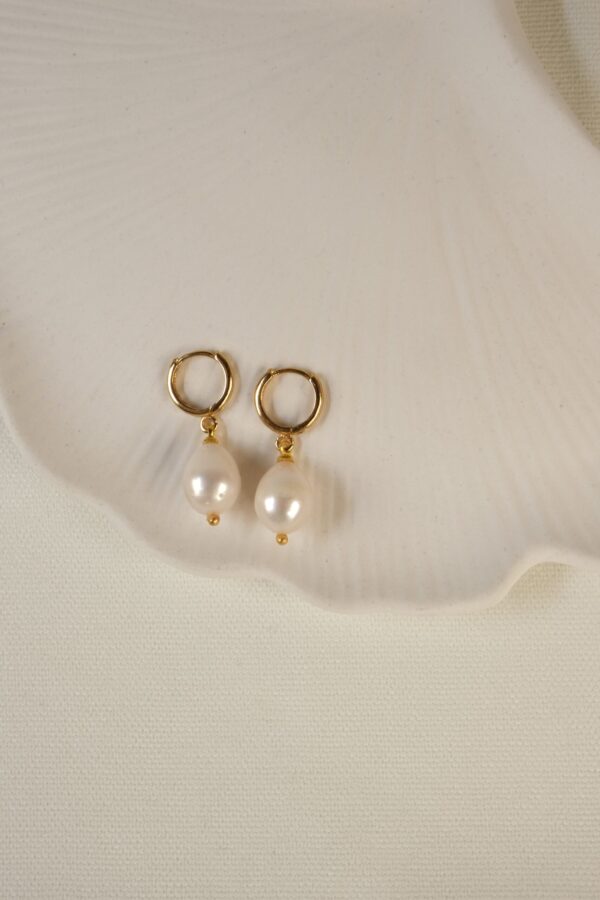 Gerçek İnci Detaylı 14K Altın Kaplama Küpe (Tasarım)